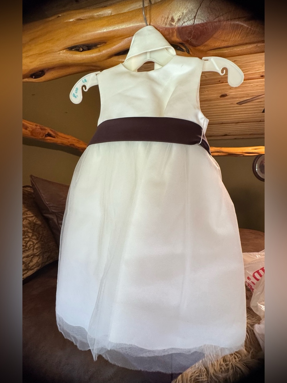 Classic Ivory Flower Girl Dress with Chocolate Sash And ivory sash